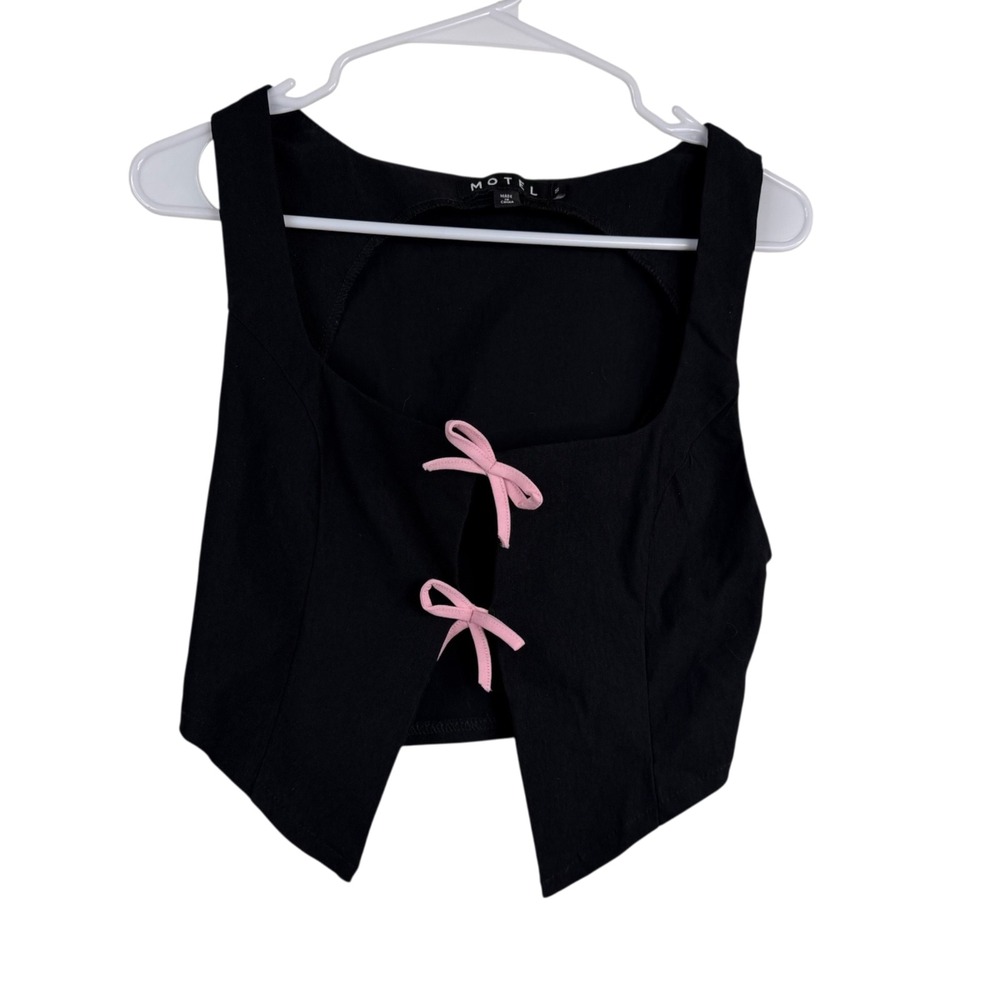Motel Kawaii Lolita Coquette Fairy Grunge Whimsigoth Bows Cropped Top Black Sz S